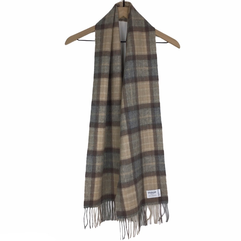EDINBURGH Scarf 100% Lambswool Plaid Stripe Fringe Soft Cozy Warm Dark Academia